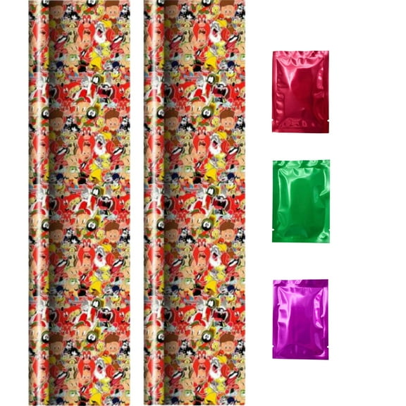 Bugs Bunny Elmer Duffy Taz Looney Tunes Gift Wrapping Paper, 50 Sq ft Total(2 Rolls) Gift Wrap Back Grid Lines Easy Cutting Birthday Christmas Presents Holiday Party w/ Bonus Snoep in Beperkte Oplage