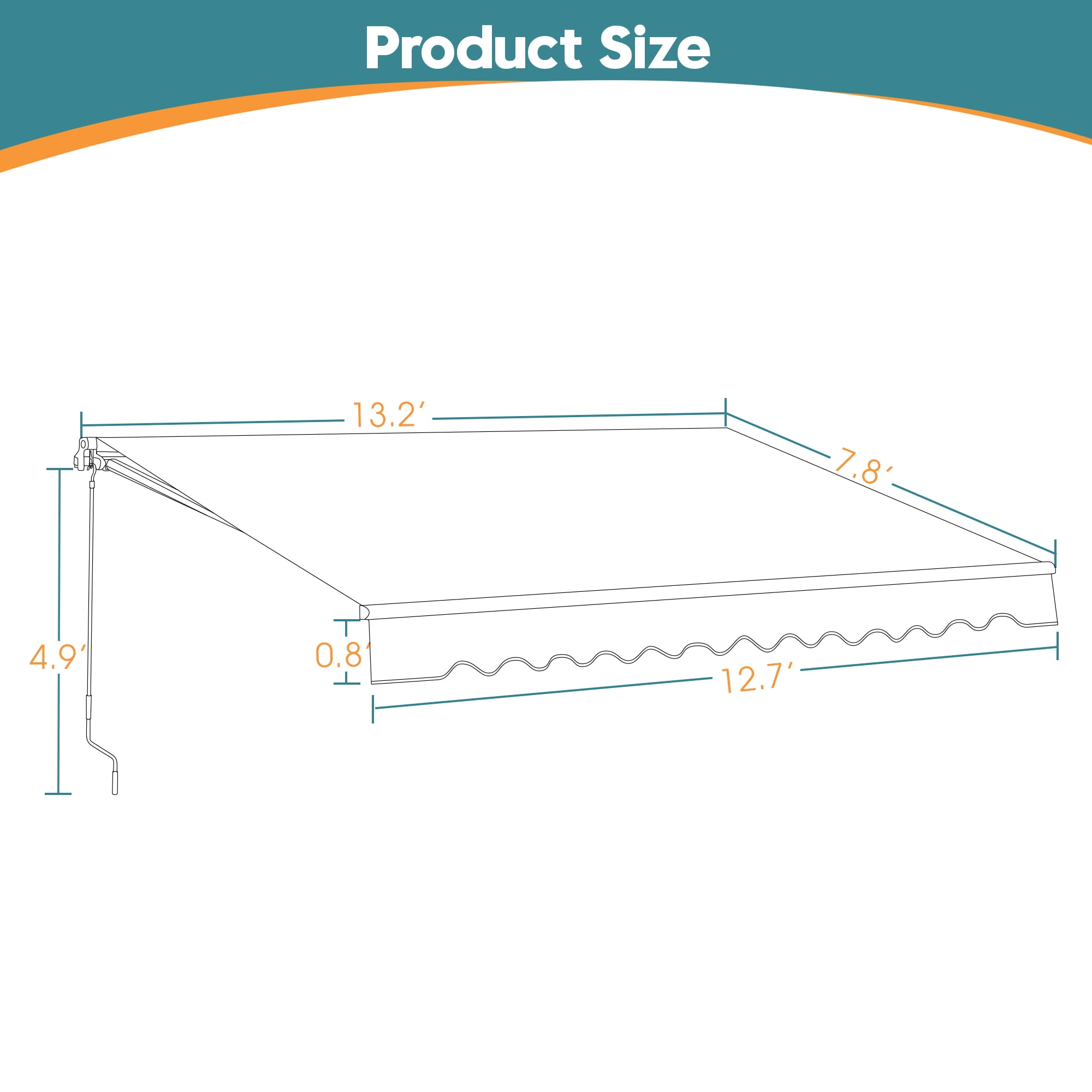 MCombo 13'x8' Manual Retractable Patio Awning Sunshade Shelter Window Door Awning Commercial Grade - Quality 100% 280G Polyester Outdoor Canopy Aluminum Frame