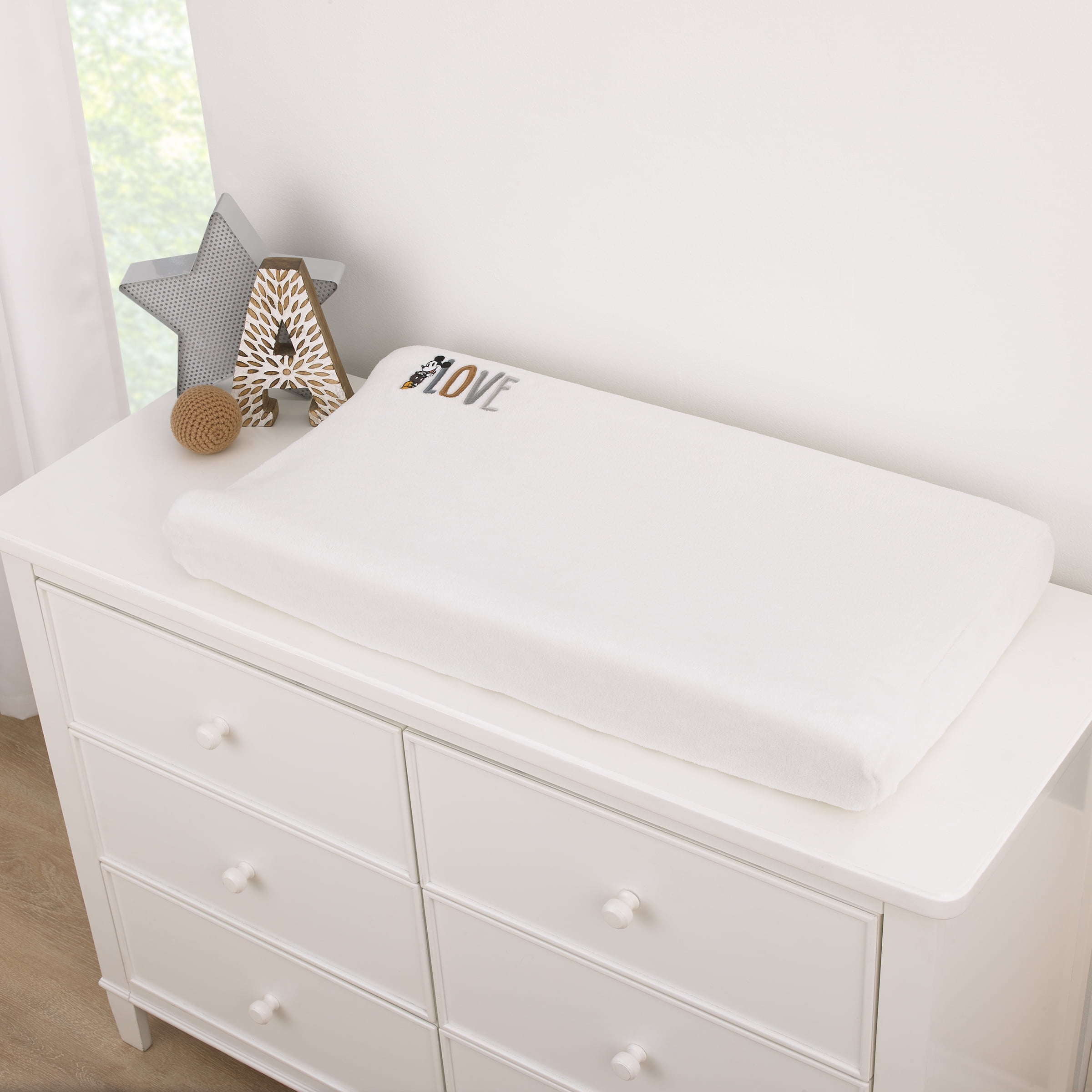 Disney Love Mickey White and Gray Contoured Changing Pad Cover