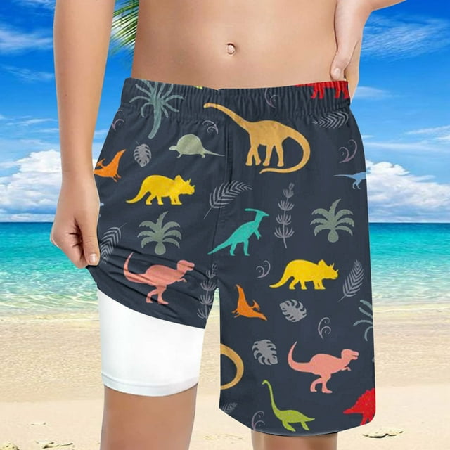 Boy Swim Trunks with Compression Liner Boys Shorts Quick Dry Boxer Bathing Suit Boys Swim Trunks 8-9 Years