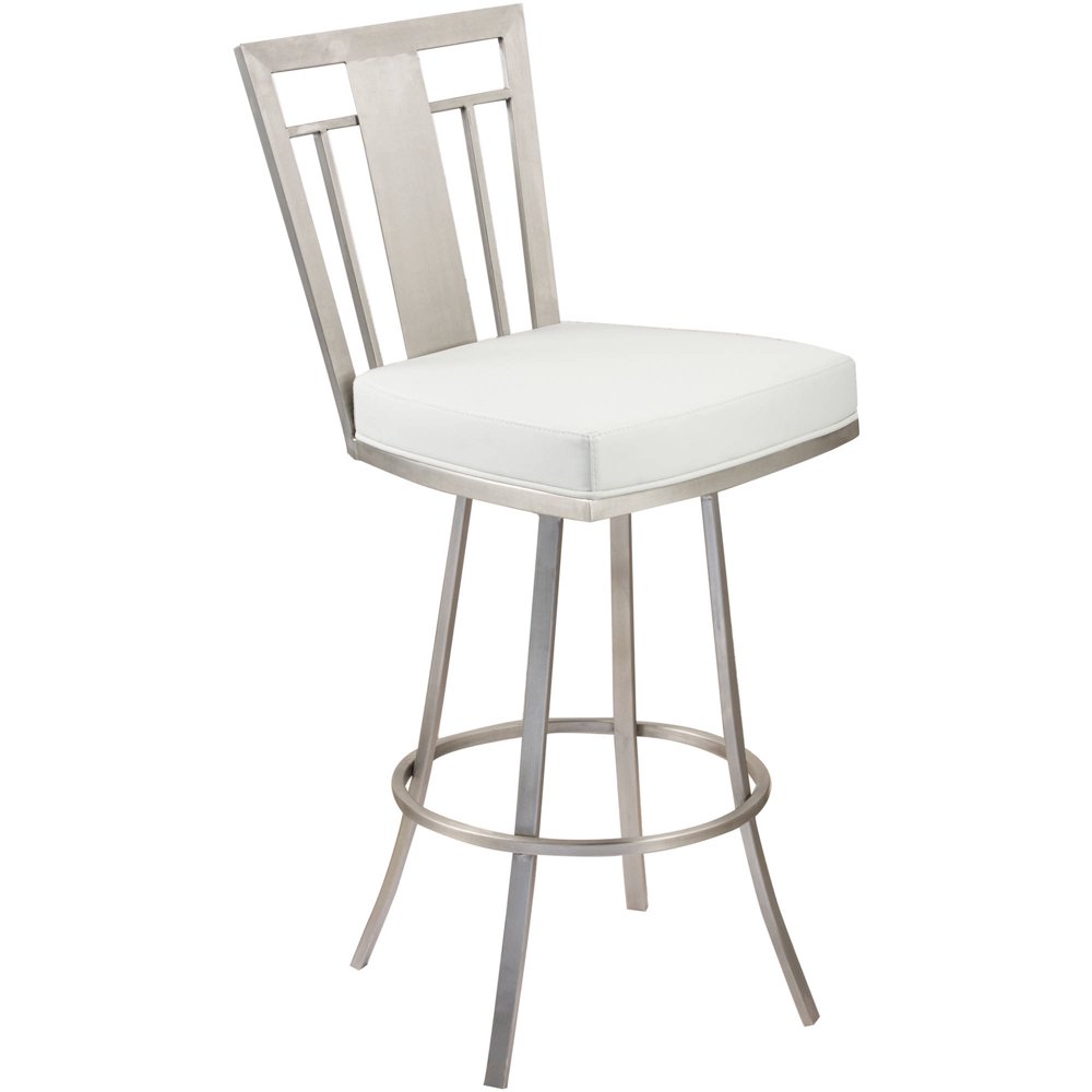 ARMEN LIVING Cleo 30" Modern Swivel Barstool, White and Stainless Steel
