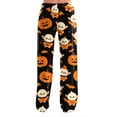 thumbnail image 5 of IYYVV Halloween Pajama Pants for Women Stretch Drawstring Lounge Pants Casual Pumpkin Printed Wide Leg Pjs Bottoms Black L, 5 of 5