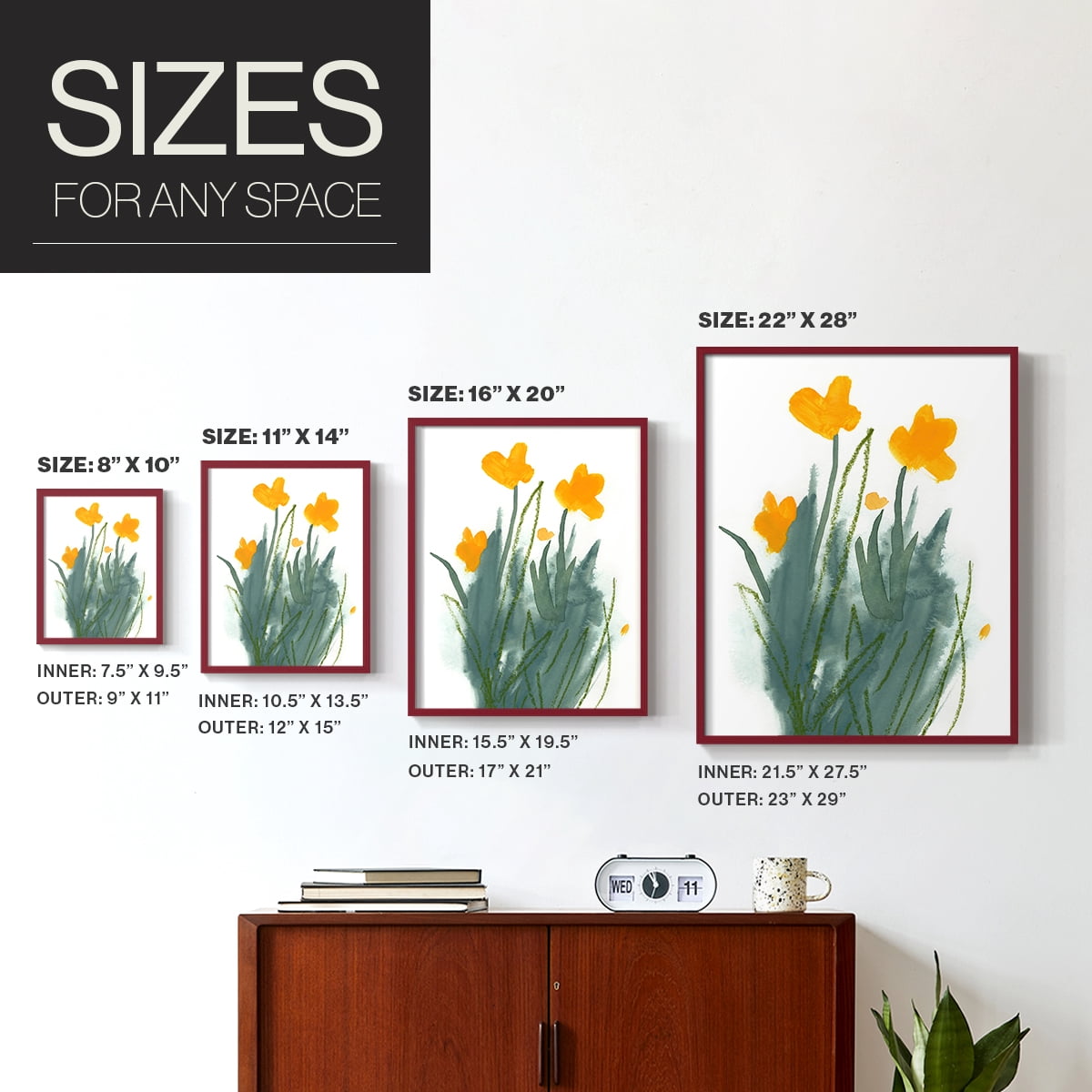 Daffodil Bunch I Framed Print in Red Solid Wood Framed Print No Nail Hanging