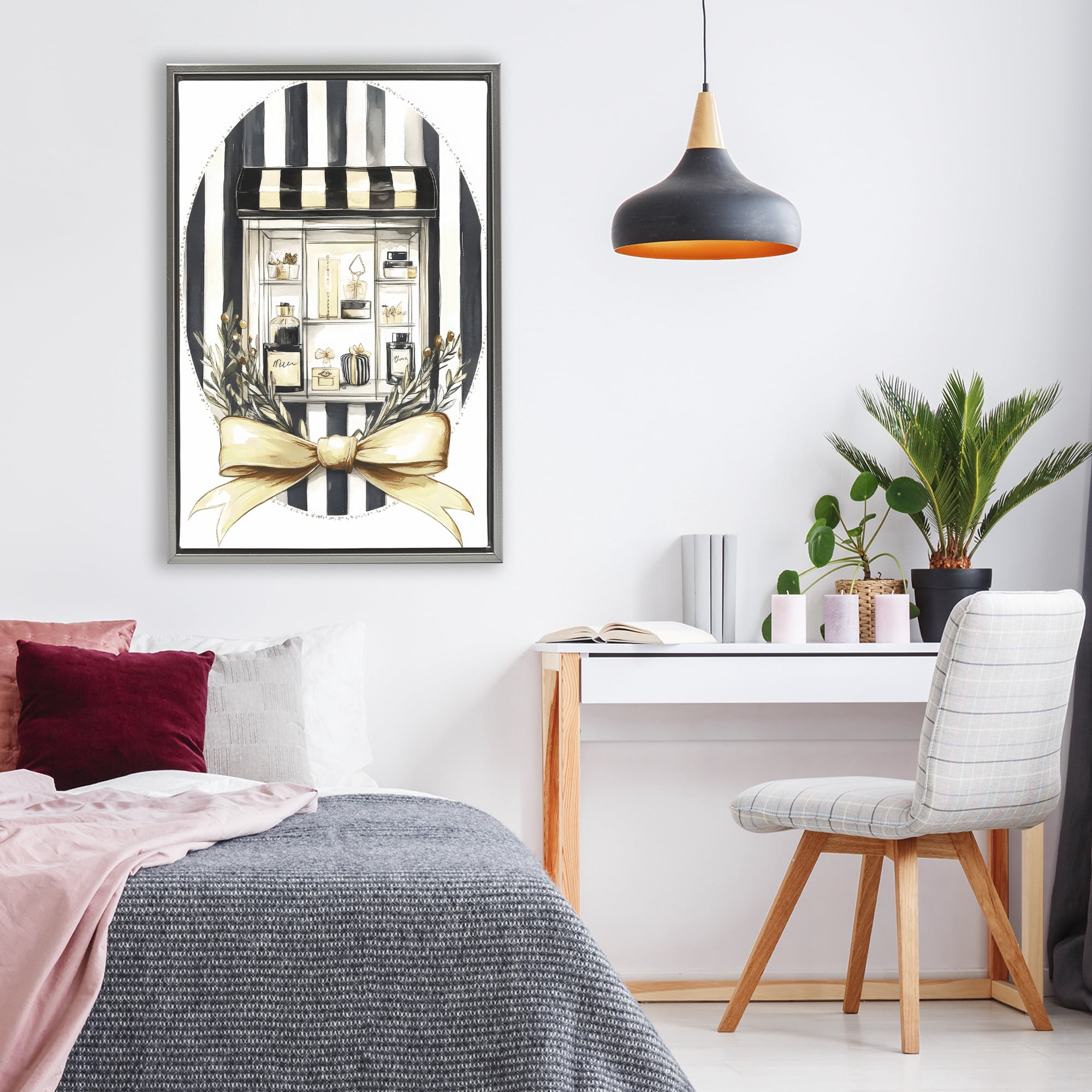 Stupell Industries Maison Perfume Window Display Gray Framed Floater Canvas Wall Art, design by Petal Prints Design
