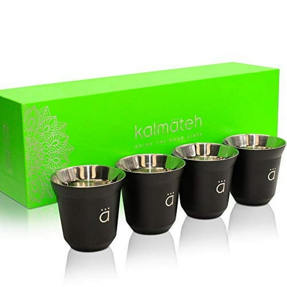Kalmateh NEW Double Wall Insulated Stainless Steel Espresso Coffee Cup Set, Pack of Four - Heat Resistant Espresso Coffee Cups- 2.7oz 80ml (Matte Black, 80ml)