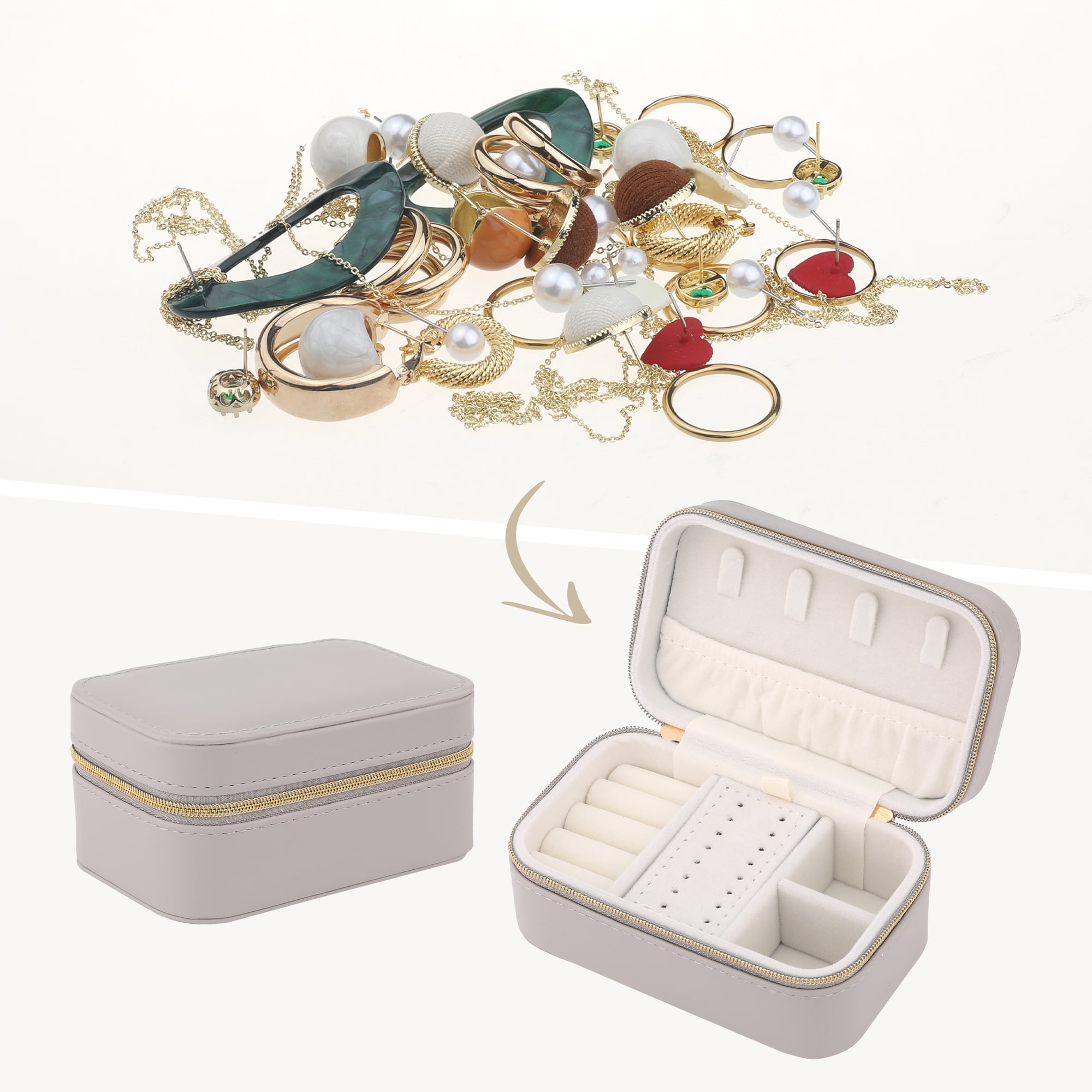 Unique Bargains Portable PU Leather Jewelry Box Mini Organizer Gray