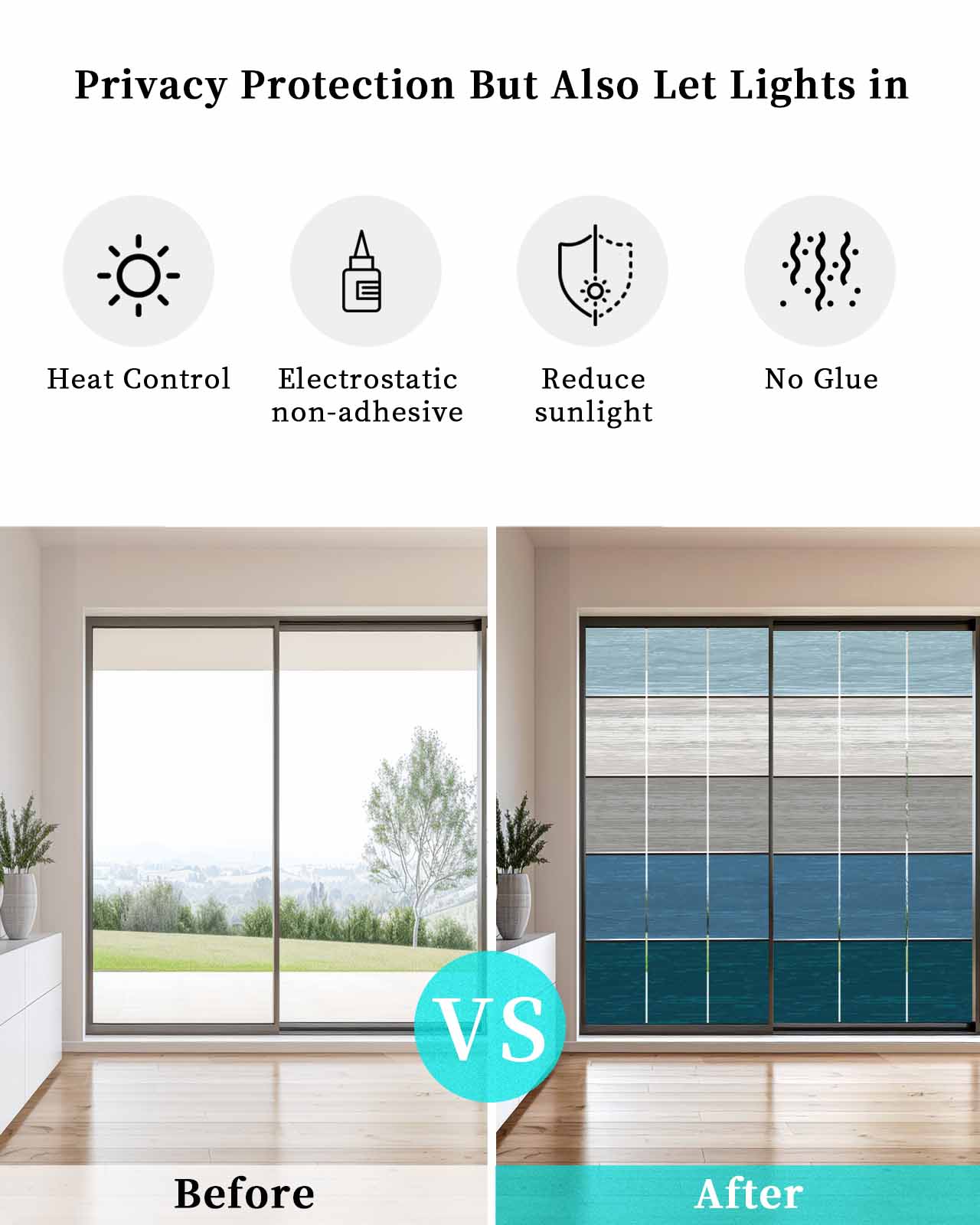 Blue Ombre Wooden Window Privacy Film Stained Glass Window Film Decorative Windows Cover Static Windows Cling for Glass Door Farmhouse Retro Wood Gradient Stickers for Bathroom 29.5"x78.7"