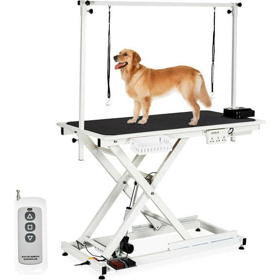 Garvee Heavy Duty Dog Grooming Table, 50'' Electric Grooming Table for Dogs&Cats, Pet Grooming Table, Height Adjustable with Anti Slip Tabletop, with Sockets for All Pets White