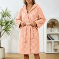 thumbnail image 2 of Kaemgyyd Womens Bathrobe Hooded Nightgown Trendy Print Sleepwear Ladies Fleece Plush Warm Long Robes（Orange,One Size）, 2 of 7