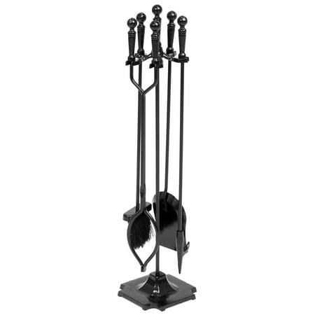 Cast Iron Fire Tongs Best Choice Products 5-Piece Rustic Indoor Outdoor Fireplace Hearth Wrought Iron Fire Wood Tool Set with Tongs, Poker, Broom, Shovel, Stand - Black ()