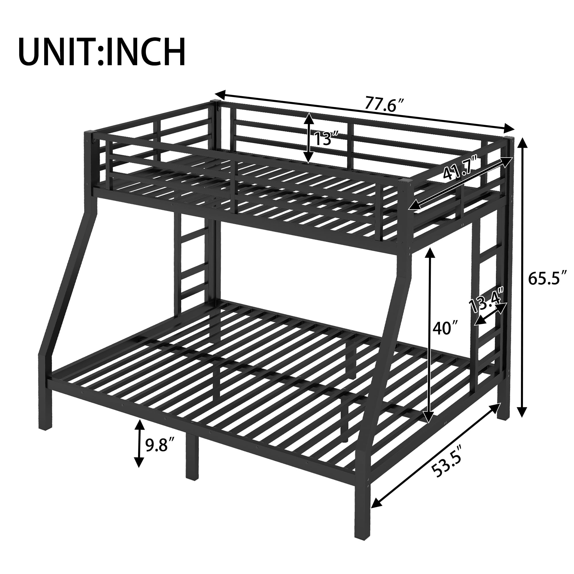Aukfa Heavy Duty Twin over Full Metal Bunk Bed with Ladders and Guardrail for Kids, Teens and Adults, Black