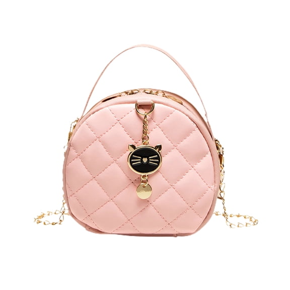 huanledash Women Handbag Chain Cat Pendant Portable Zipper Quilted Gifts Oval Ladies Crossbody Wallet Tote Bag Daily Use