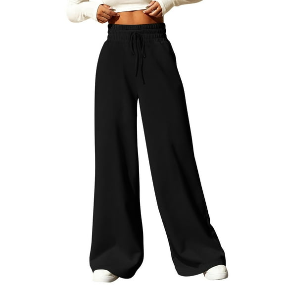 BRDFRL Women Wide Leg Sweatpants Drawstring Waisted Baggy Sweatpants Straight Leg Oversized Flowy Joggers Pants with Pockets Black M