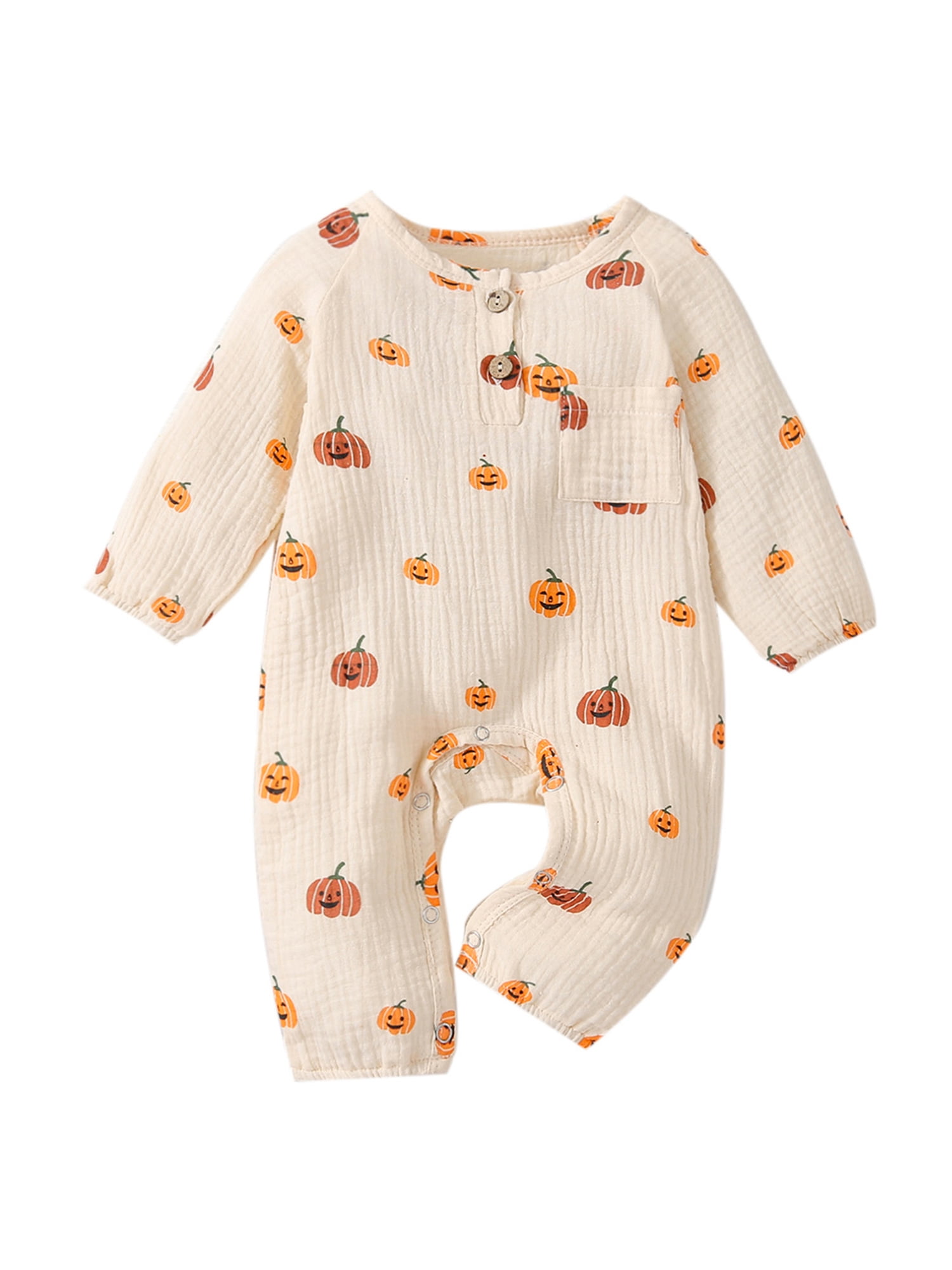 Baby Boy Girl Organic Coverall Halloween Pumpkin Baby Rompers 