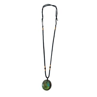 Necklace Natural Obsidian Pendant With Braided Rope Rainbow