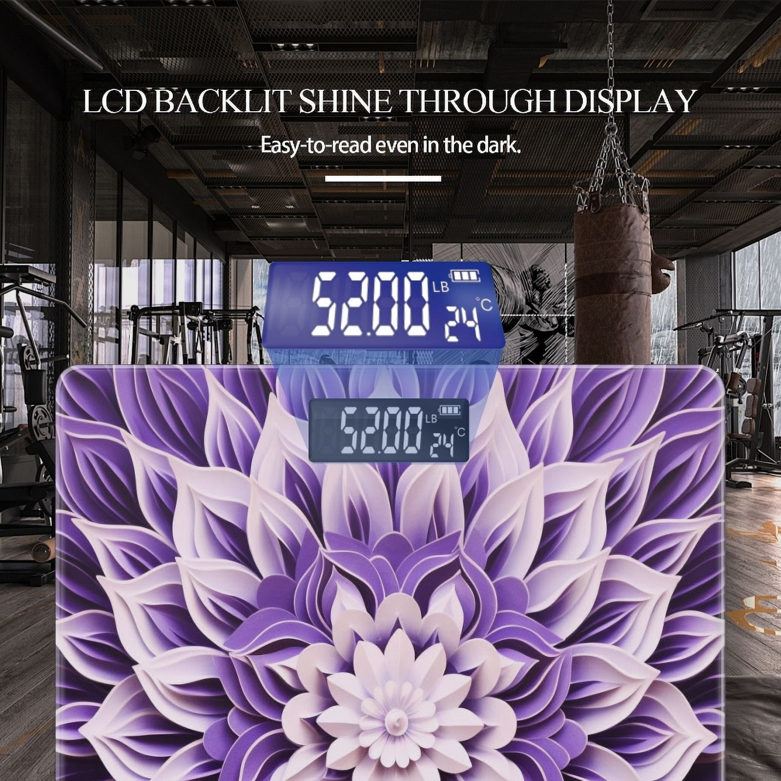 High Precision Body Weight Scale Smart Bathroom Scales with Large LCD Display(400lbs),Decorative for Bedroom-Purple Flower Mandala With Petals Made Of Paper Cut