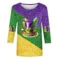 thumbnail image 4 of Byworldtasic Mardi Gras 3/4 Sleeve Tops for Women Fashion Sequins Round Neck Printed Blouses, 4 of 5