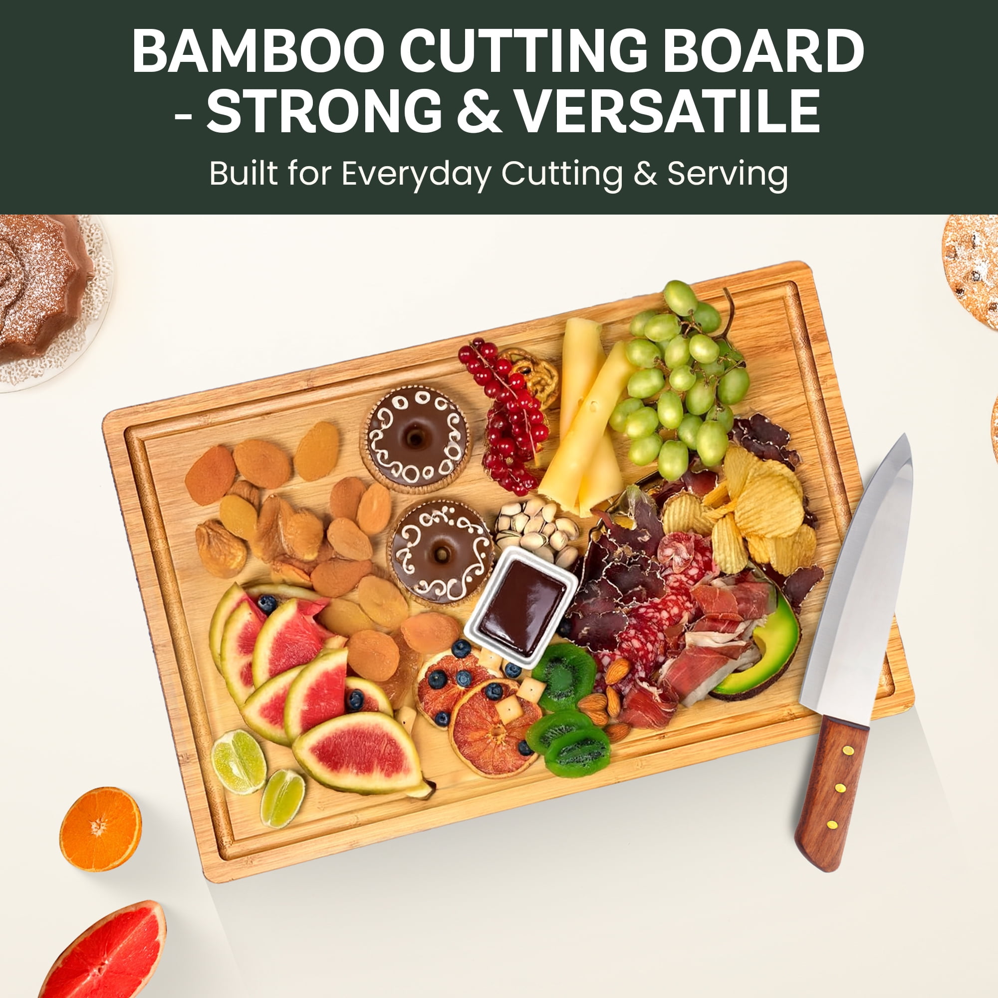Bambüsi Bamboo Cutting Board - 17" x 11" Large Wood Chopping Board