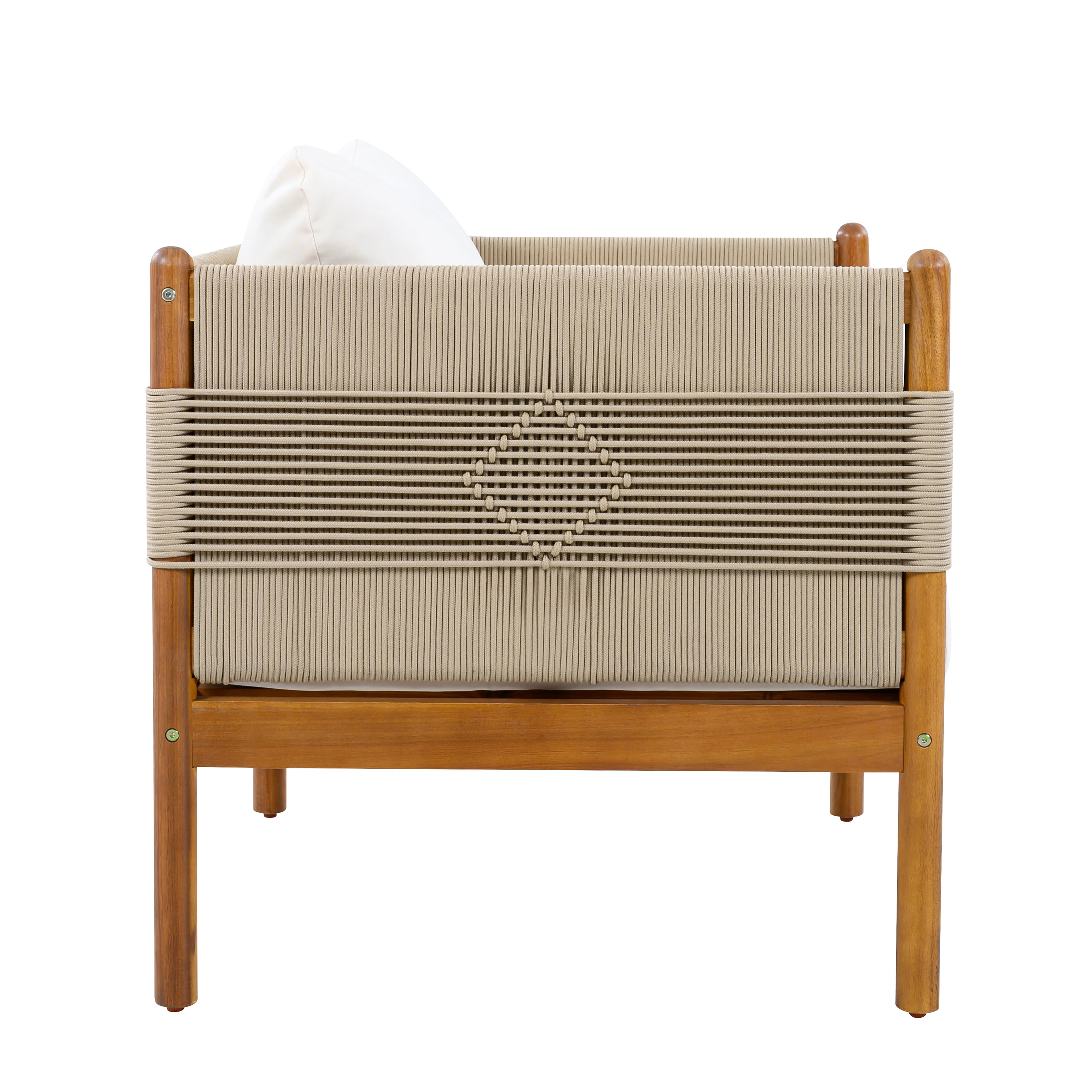 Loveseat, Outdoor Acacia Wood Sofa with Diamond Rope Weave and Cushions for Patio Garden, Teak and Cream