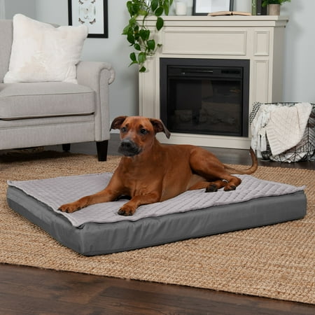UPC: 0842229127232 | FurHaven Pet Products Quilt-Top Convertible Indoor-Outdoor Deluxe Memory Top Pet Bed for Dogs & Cats – Gray Jumbo