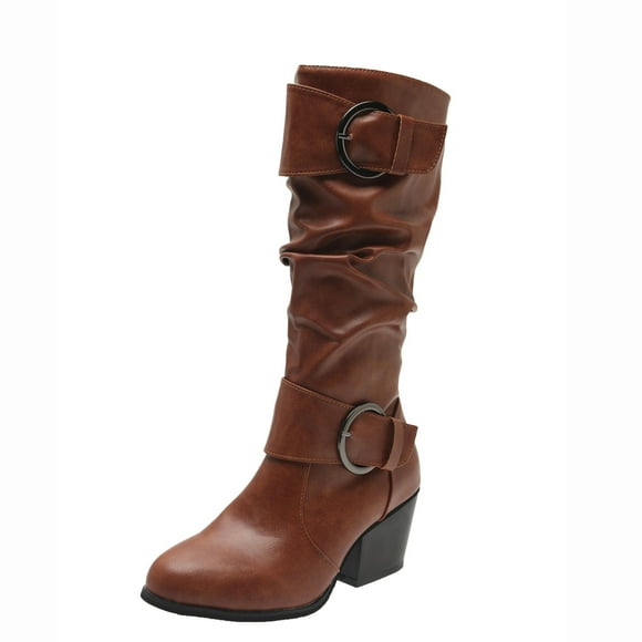 Juebong Boots on Clearance 2023 Cowboy Boots for Women - Wide Calf Knee High Cowgirl Boots with Side Zipper, Retro Slouchy Knee High Boots Fashion Tall Western Boot Pull On for Ladies Pointed Toe