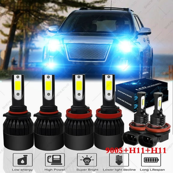 For GMC Terrain 2010-2015 8000K LED Headlight Bulbs,9005 H11High Beam Low Beam H11Fog Beam,6pcs,SHENKENUO