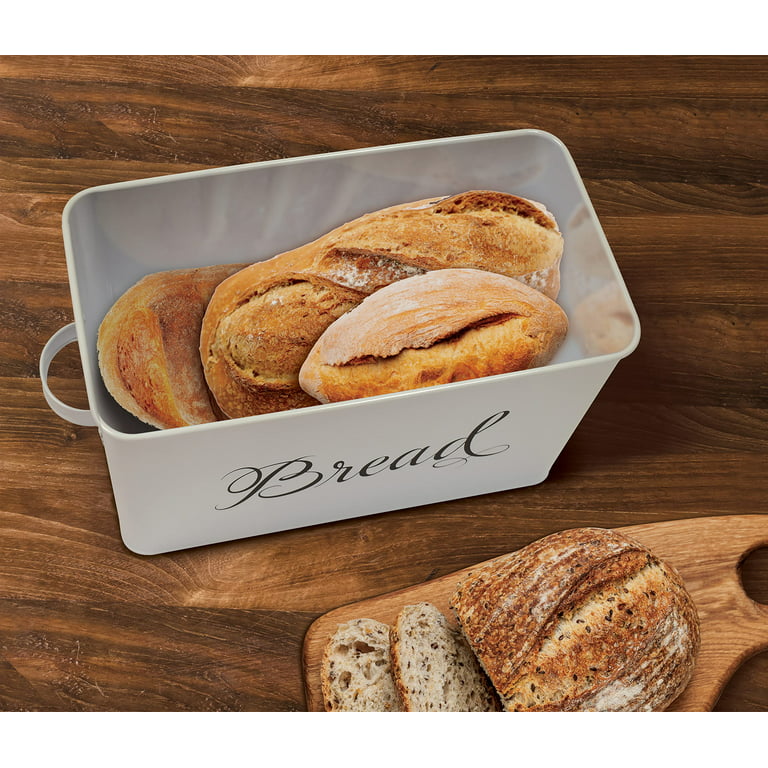 Amici Home White Carmel Metal Storage Bread Bin With Handled Lid