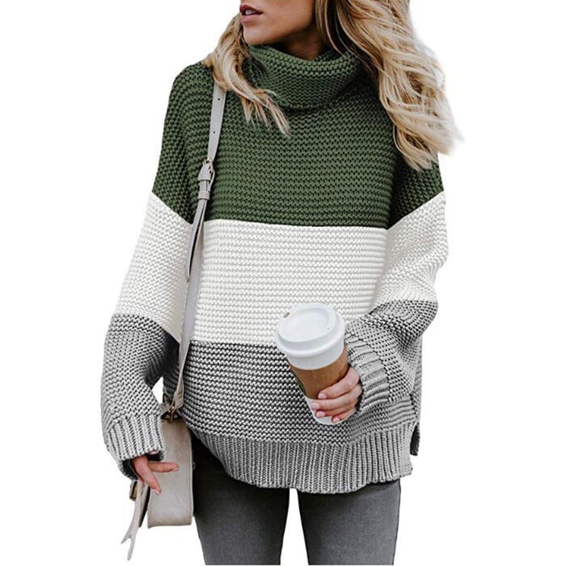 Losibudsa Losibudsa Autumn Winter Women Girls Splicing Turtleneck Sweater Fashionable Pullover High Collar Warm Sweater Walmart Com Walmart Com