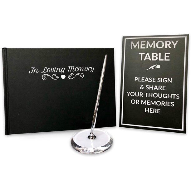 Black Funeral Guest Book for Memorial Service with 130 Pages, Gold