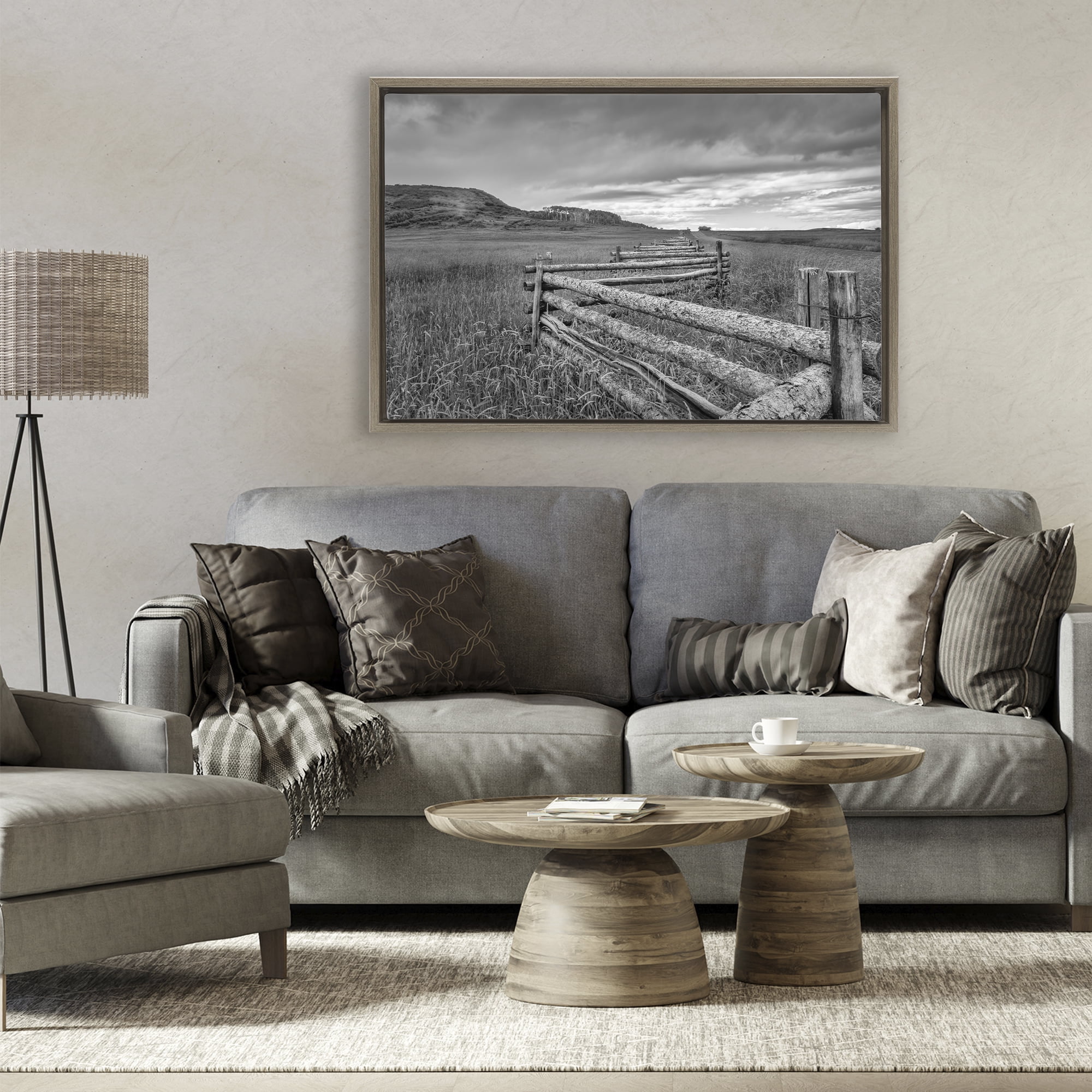 Stupell Industries Weathered Fence to Distant Horizon Brown Framed Floater Canvas Wall Art, design by Jon Evan
