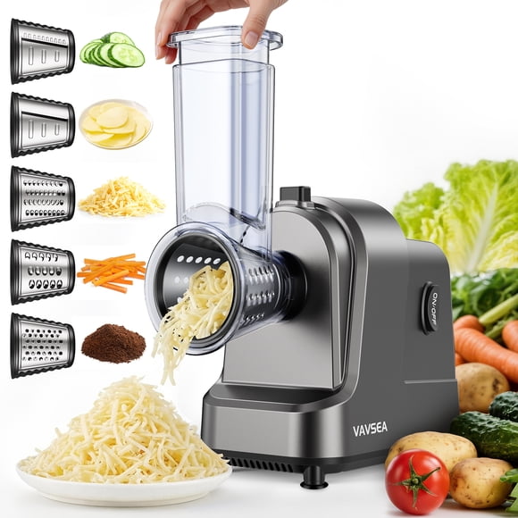 VAVSEA Picador de Verduras Eléctrico 5 en 1, Cortador y Picador con 5 Cuchillas de Acero Inoxidable y Tazón de 12 tazas, Motor 400W