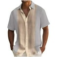 thumbnail image 2 of WREESH Men's Button Down Shirts Summer Color Blocking Short Sleeve Shirts with Fashion Oversized European Style Collar for Trendy Casual Tops Gray, 2 of 6