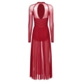 thumbnail image 4 of Haitryli Women Lyrical Contemporary Dance Costume Glitter Rhinestones Mesh Long Sleeve Ballroom Prom Burgundy XL, 4 of 7