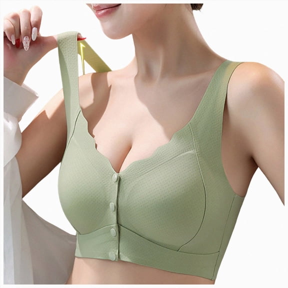 NIEWTR Bras for Older Women Front Closure Push up Bra No Underwire Senior Bra Snaps Adjustable Strap Breathable Bra(Green,M)