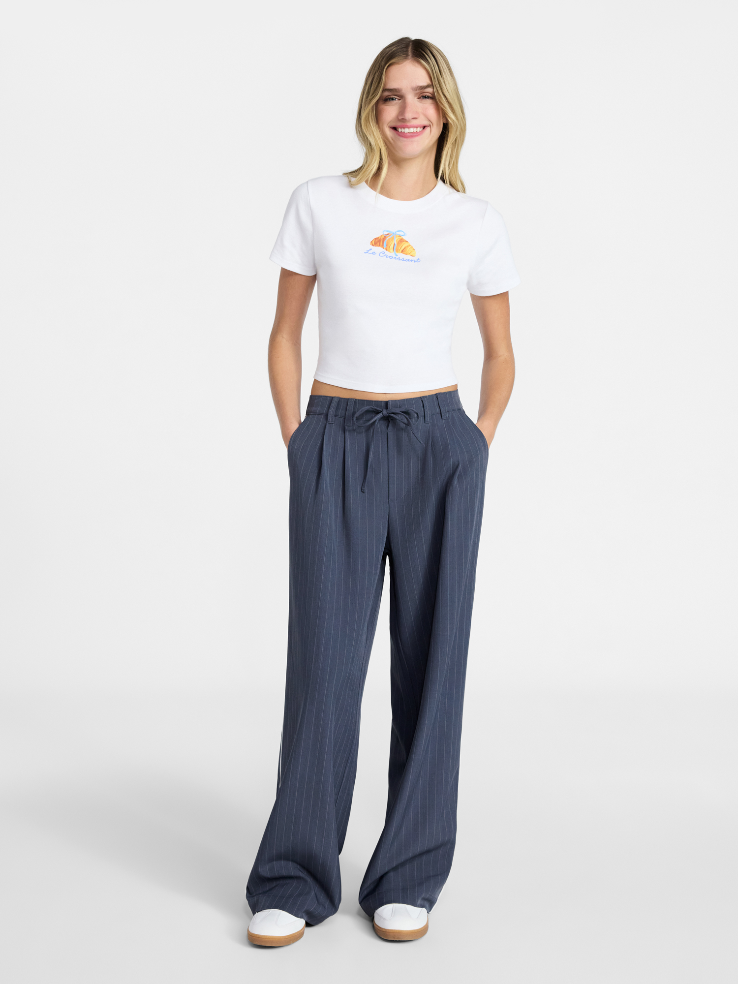 No Boundaries Pleated Trousers with Piping, 30" Inseam, Women's XXS-XXL