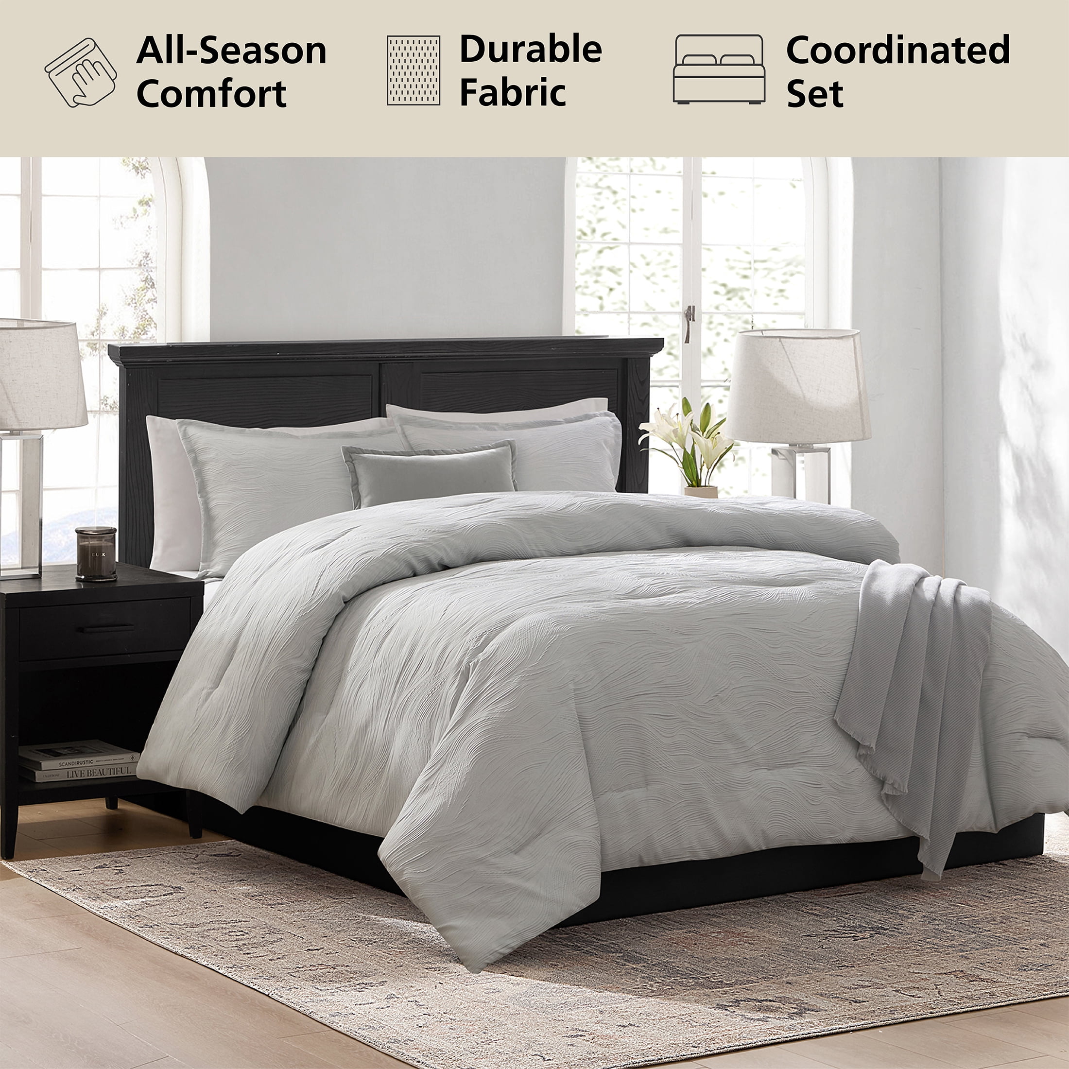Mainstays Marble 5-Piece Grey Jacquard Comforter Set, King