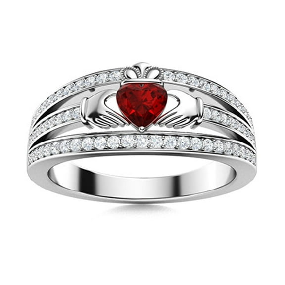 Mooneye Claddagh 5 mm Heart Garnet Friendship Loyalty Women's Women Gifts Ring 925 Sterling Silver