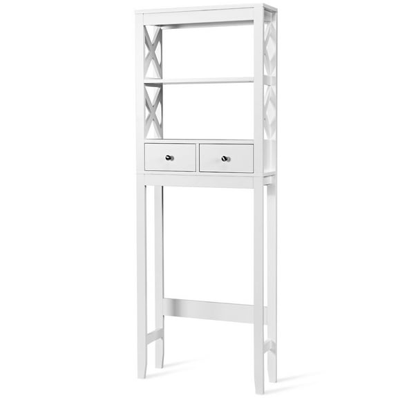 CQAOE Over The Toilet Bathroom Storage Cabinet Organizer with 2 Drawers & Open Shelf, White Space Saver Rack for Small Bathroom, Apartment, Home