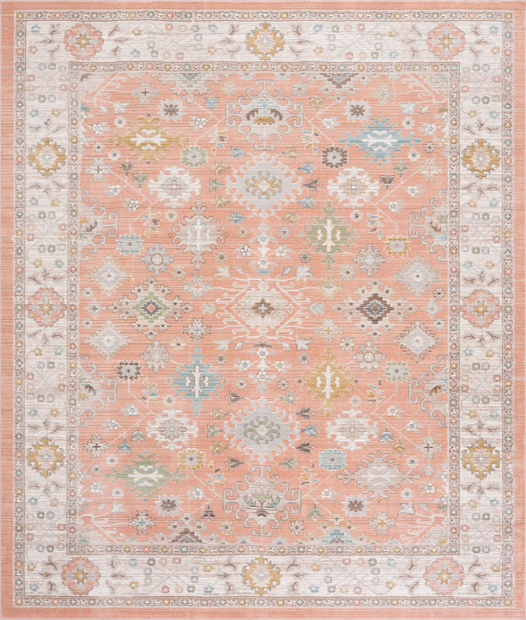 Crestwood Traditional Oriental 8x10 Salmon and Aqua Polyester Indoor Area Rug, 7'10'' x 9'4''
