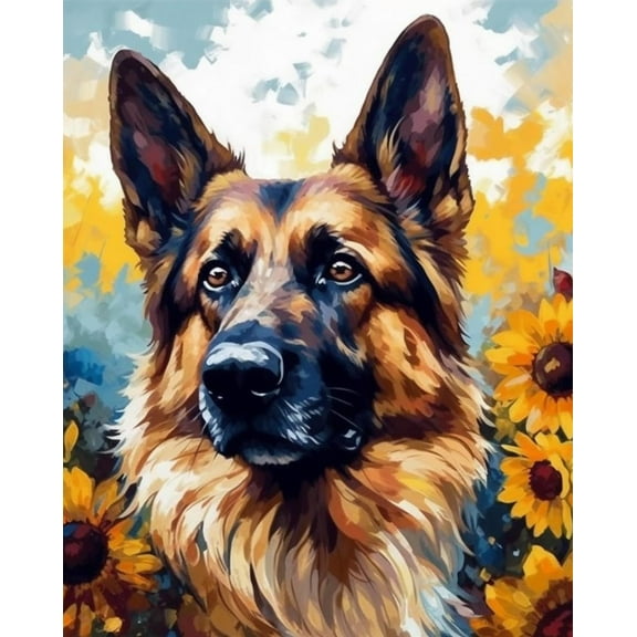 Paint by Numbers Kit for Adults -Sunflower German Shepherd - on Canvas with Brushes Acrylic Pigment DIY Oil Painting for Home Wall Decor (40x50cm/16x20 inch)-