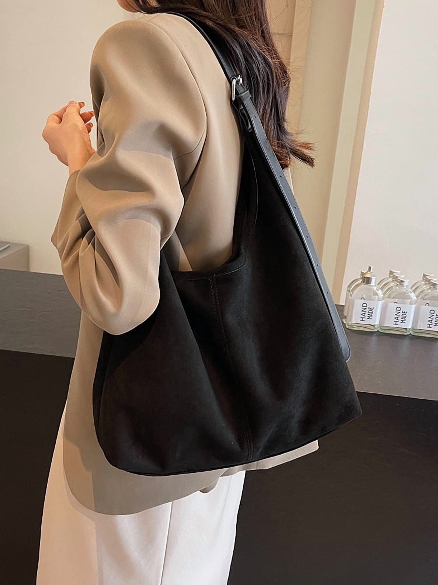 SPEKSEE Women Suede Shoulder Bag Stylish Crossbody Bag Large Capacity Chic Hobo Bag Solid Color Casual Tote Purse Adjustable Strap