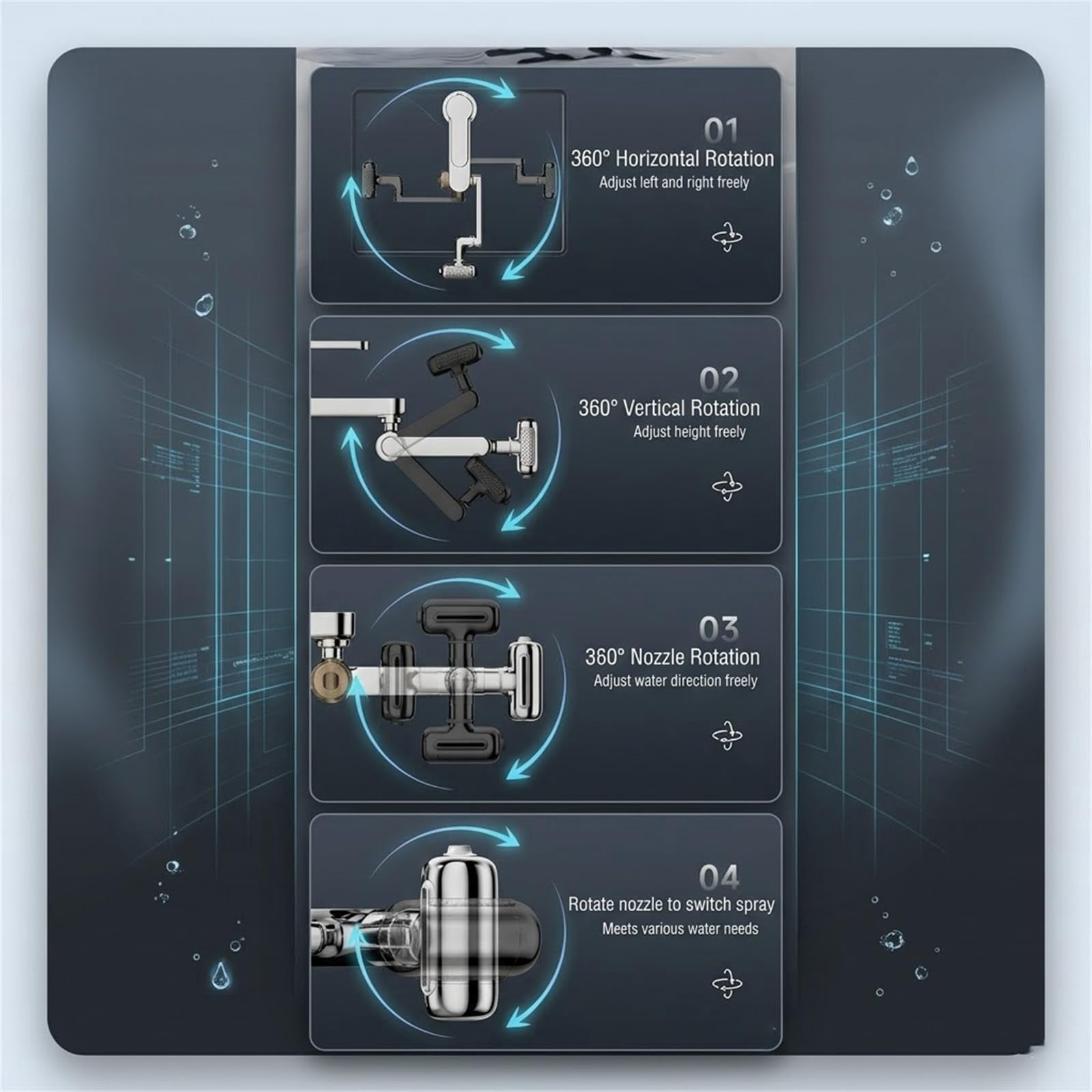 1080° Rotating Faucet Extender with Upward Facial Mist, 4 Water Modes & Built-In Filter, Brass Robotic Arm Aerator Attachment, Adjustable Sink Sprayer for Kitchen Bathroom