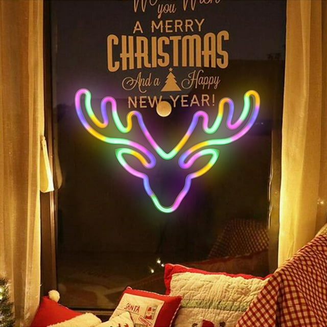Xihbxyly Luces de Neón Navideñas, Decoración de Pared Led, Opción de Alimentación Dual, Acento Festivo para Habitación, Funciona con Usb o Pilas, Diseño Seguro de Ahorro de Energía, Tamaño 35 X 2 X 2
