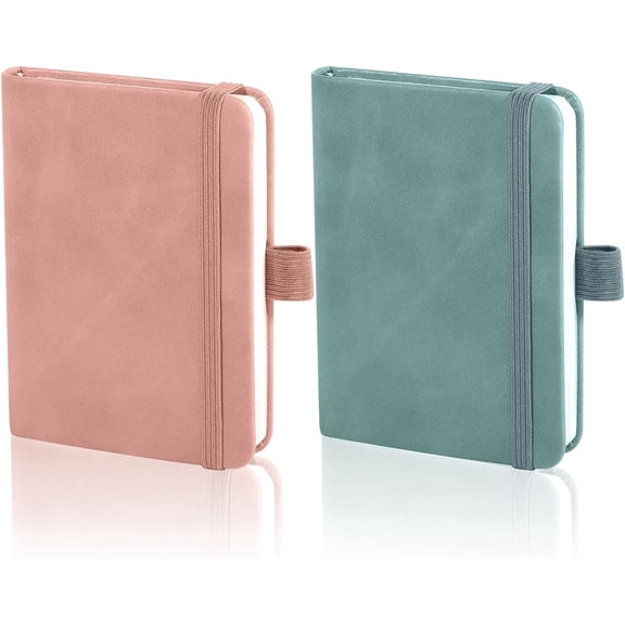 2 Pack Mini Notebooks, 3.15 ×4.33 Inch Pocket Notebook Small Leather Notebooks, Hardcover Pocket Journal Tiny Notebook for Men, 100 Sheets Thick Lined Paper per Notepad (Pink, Light Blue)
