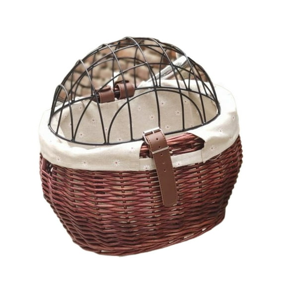BQBQERT Rattan Bicycles Front Basket with Lid Bicycles Handlebars Storage Basket with Fastens Strap Adjustable Woven Basket