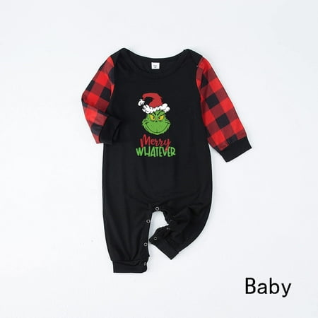 

Clearance! WEANT Grinch Christmas Family Matching Pajamas Set Santa Claus Print Long Sleeve T shirt Tops and Plaid Pants Sleepwear Soft Nightwear Clothes Set Baby: 6 Months #004Ef