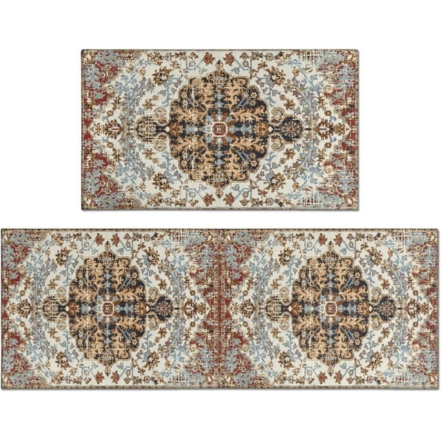 Boho Kitchen Mats for Floor Set of 2,Mats for Kitchen Floor, Comfort Standing Bohemian Kitchen Rugs and Mat, Non-Slip Farmhouse Rug, 17'''' X 47'''' + 17'''' X 30''''