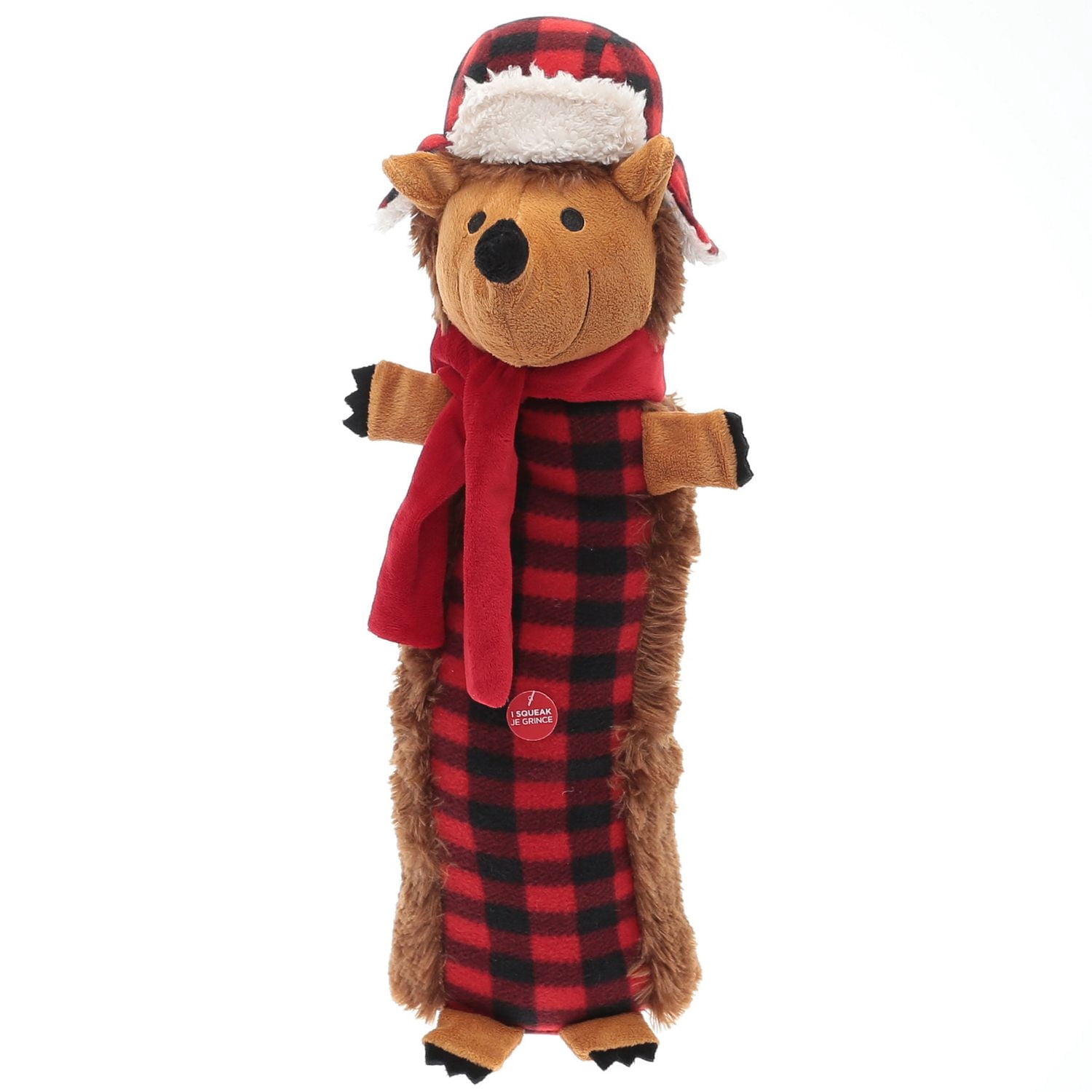 Holiday Time Large Squeaky Stuffed Dog Toy – Buffalo Plaid Hedgehog