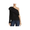 Wayf Johnie Women's Ruffled Shadow Stripe One Shoulder Sweater