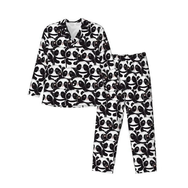 Balery Panda Pijama para Hombre de Dos Piezas con Manga Larga, Conjunto de Dormir y Descanso Suave con Bolsillos-Large